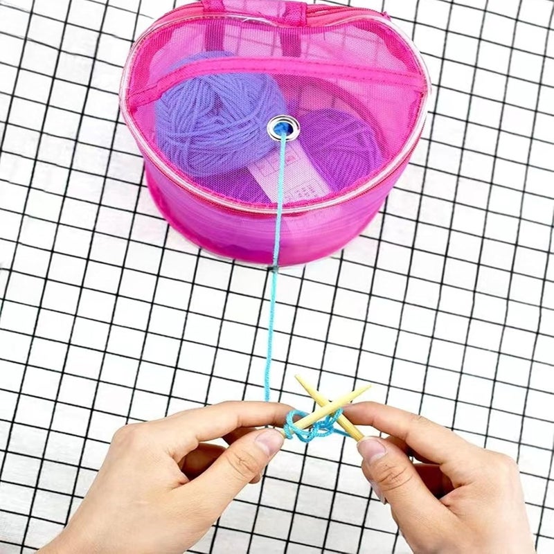 LINYUEARUI 2PCS Yarn Storage Bag,Small Yarn Bag for Mesh Holder，Mesh Knitting Bag Portable Yarn Wool Storage Bag，Knitting Round Ball Organizer,Carry Yarn Ball, Crochet Kits, Sewing Accessory,2color - Image 5